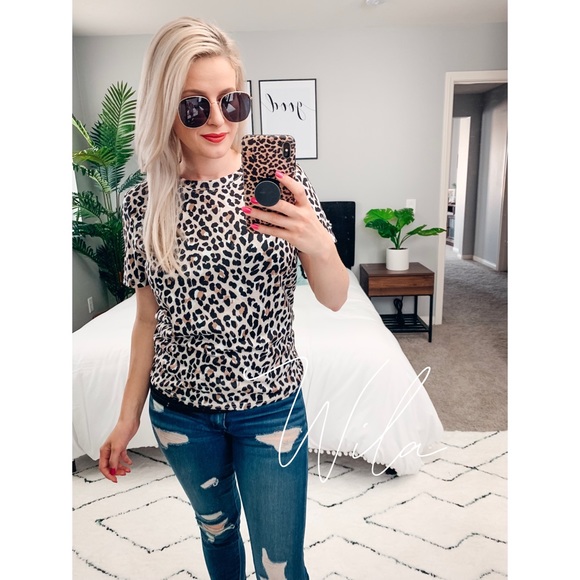 Leopard print tee shirt tan black 669400 - Picture 3 of 7